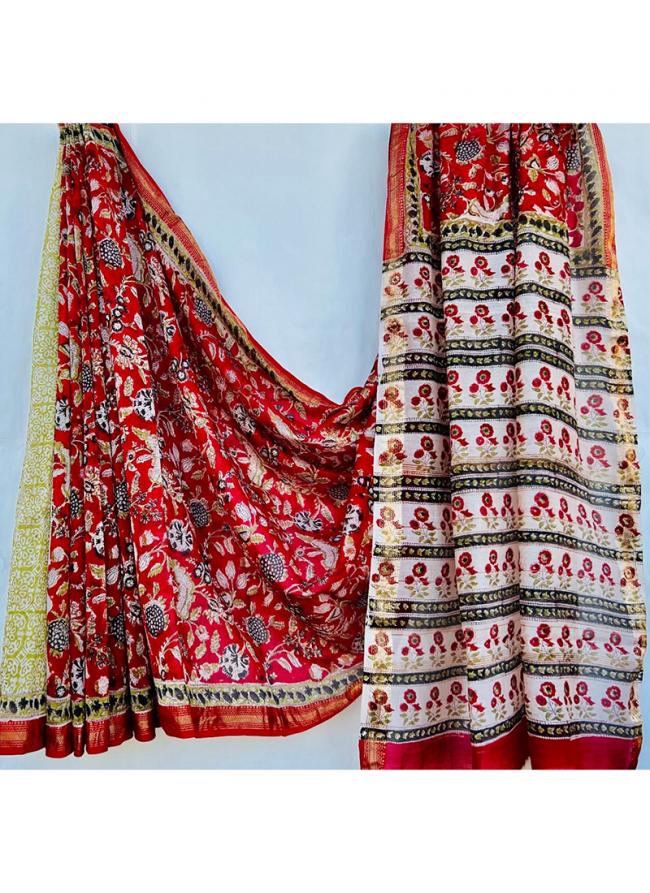 Maheshwari Silk Multi Colour Traditional Wear Block Printed Saree